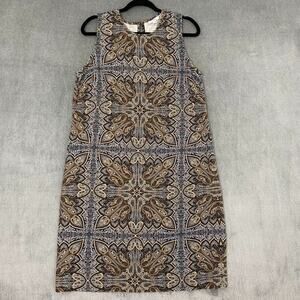 J Jill Dress Medium‎ Natural Paisley Print Sleeveless Shift Stretch Floral FLAW